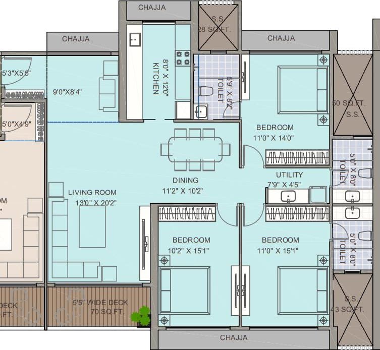 2 BHK-711 SqFt